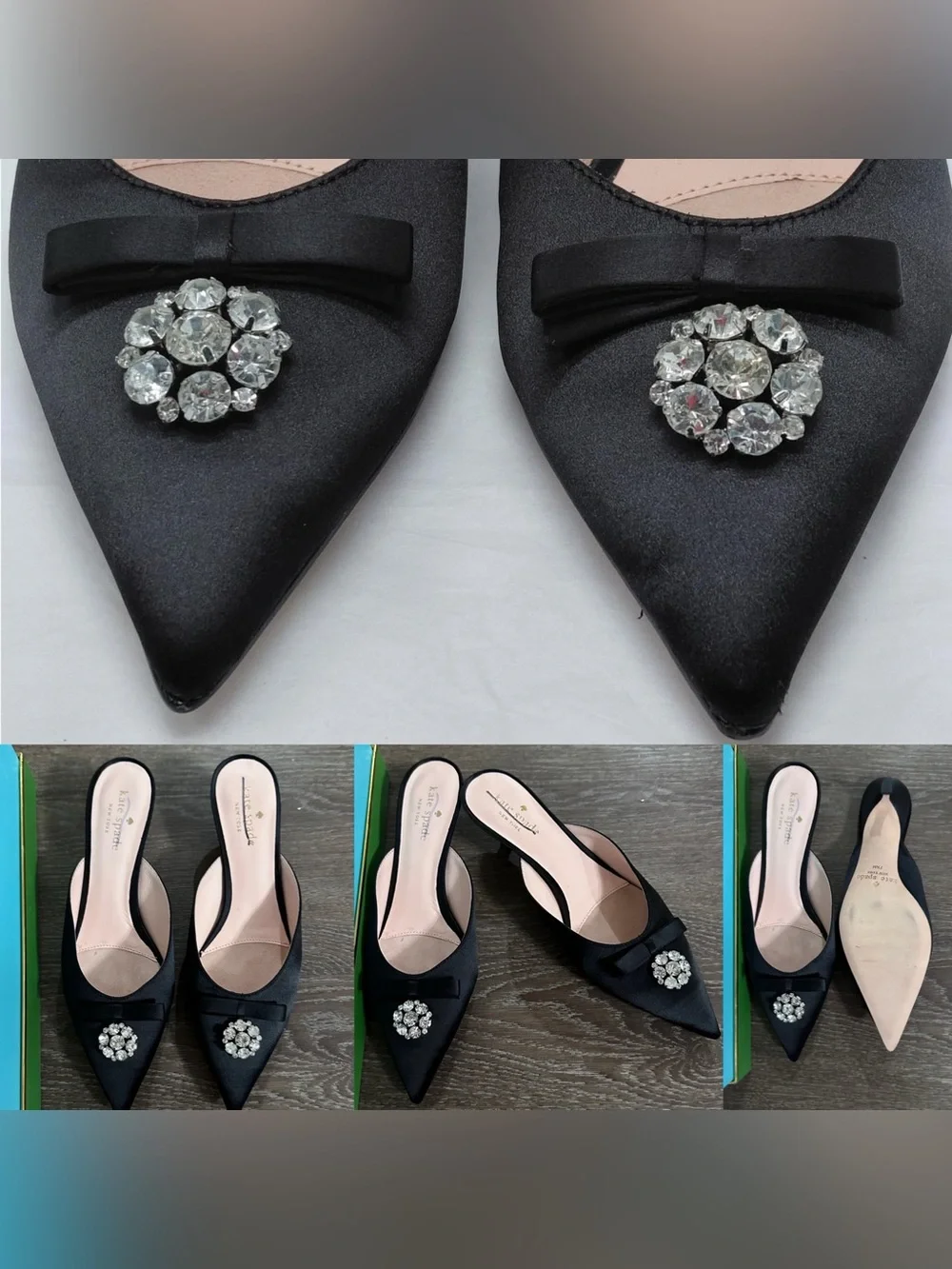 Kate Spade Darlene Satin Kitten Heels elegant cocktail slide shoes Size 7.5